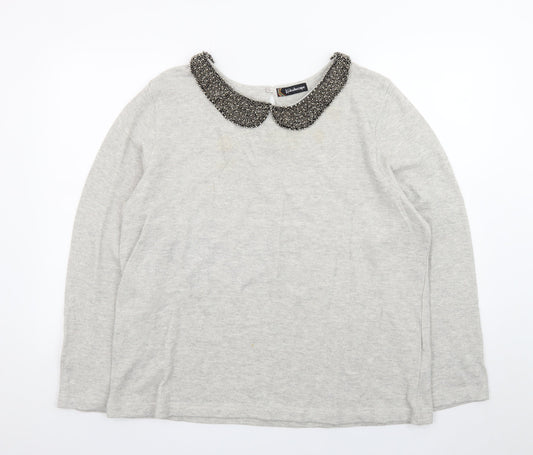Kaleidoscope Women Grey Beaded Collar Cotton Knit Jumper UK 18