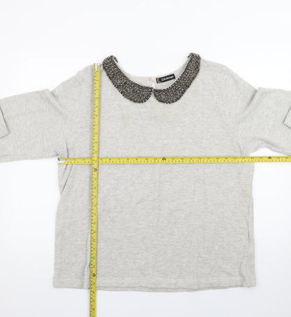 Kaleidoscope Women Grey Beaded Collar Cotton Knit Jumper UK 18