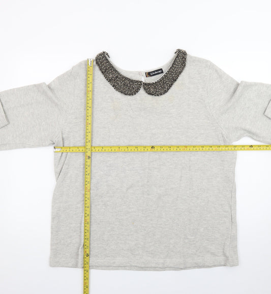 Kaleidoscope Women Grey Beaded Collar Cotton Knit Jumper UK 18