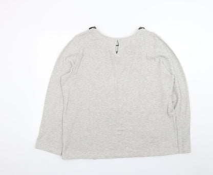 Kaleidoscope Women Grey Beaded Collar Cotton Knit Jumper UK 18