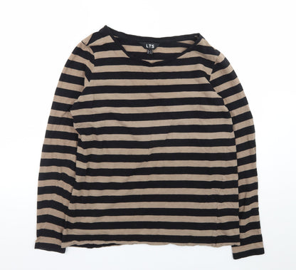 Long Tall Sally Women’s Beige Black Striped Cotton Long Sleeve T-Shirt Size 14 Tall