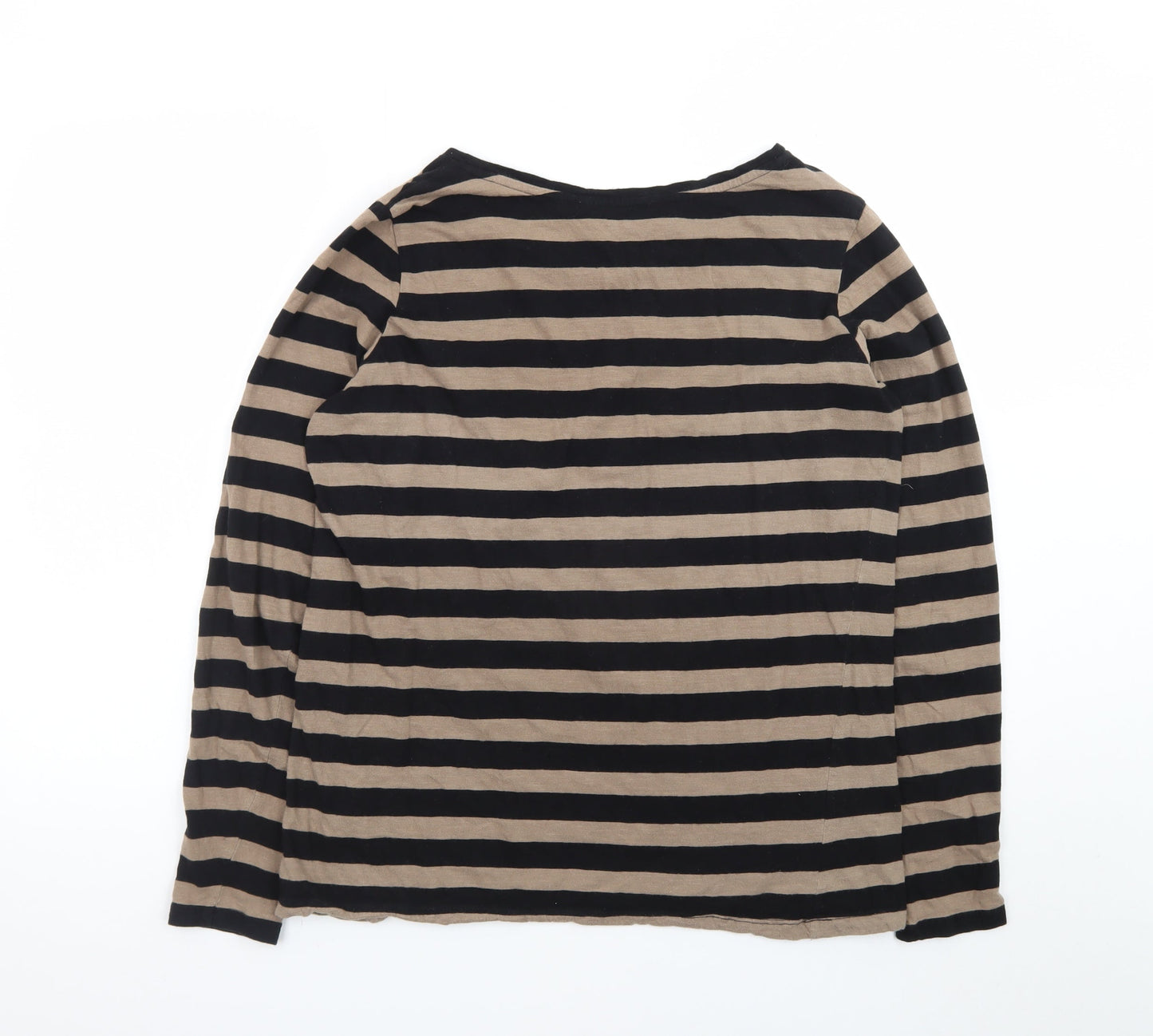 Long Tall Sally Women’s Beige Black Striped Cotton Long Sleeve T-Shirt Size 14 Tall