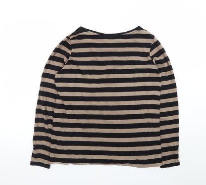 Long Tall Sally Women’s Beige Black Striped Cotton Long Sleeve T-Shirt Size 14 Tall