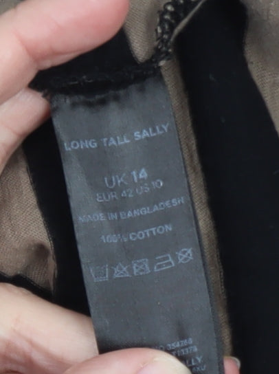 Long Tall Sally Women’s Beige Black Striped Cotton Long Sleeve T-Shirt Size 14 Tall