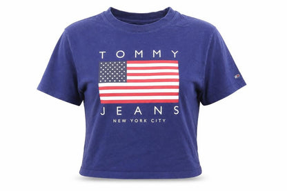 Tommy Jeans Women's Blue Cropped T-Shirt XS Crew Neck
