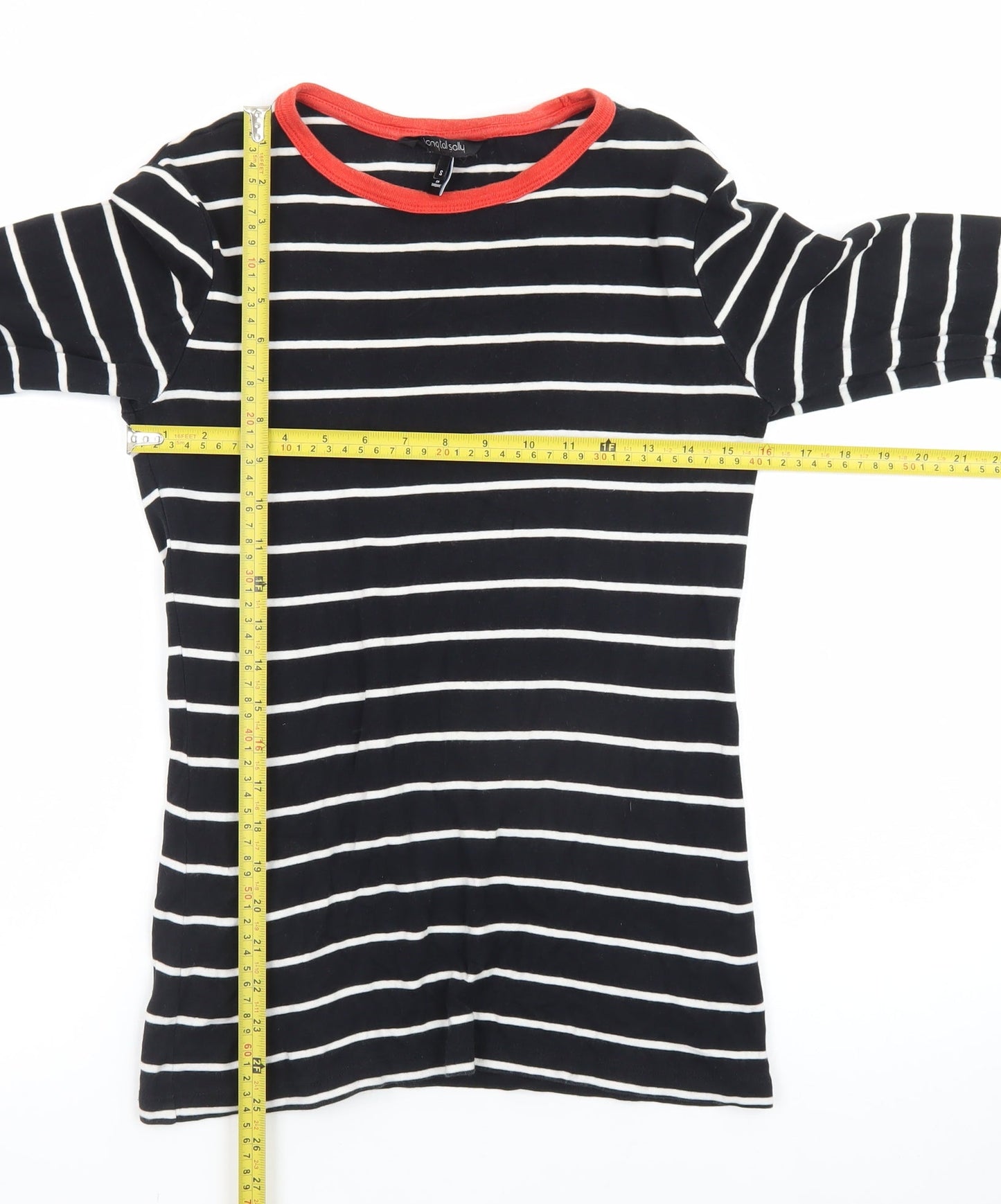 Long Tall Sally Womens Black Striped Long Sleeve Cotton T-Shirt Size S