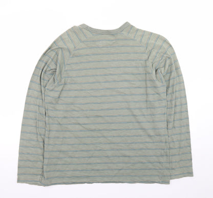 John Rocha Men's Green Striped Long Sleeve Cotton T-Shirt M