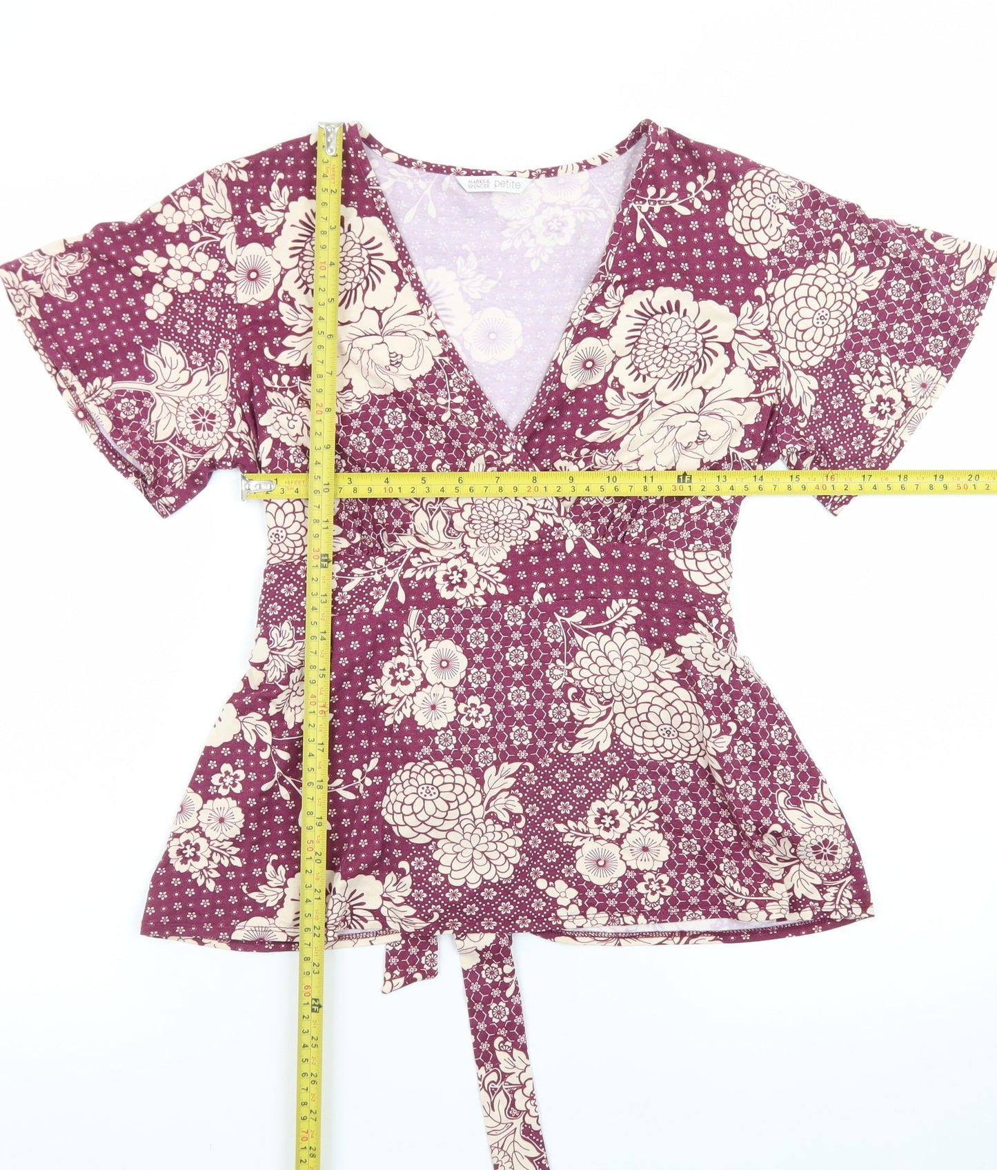Marks and Spencer Women’s Purple Floral Wrap Blouse Size 14 Petite