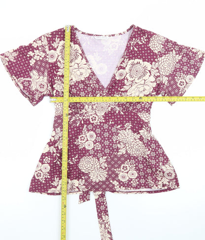 Marks and Spencer Women’s Purple Floral Wrap Blouse Size 14 Petite