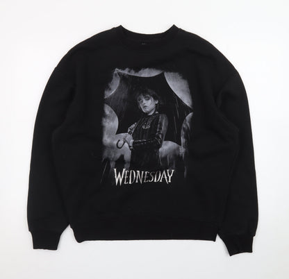 Wednesday Black XS Womens Pullover Sweatshirt with Graphic Print