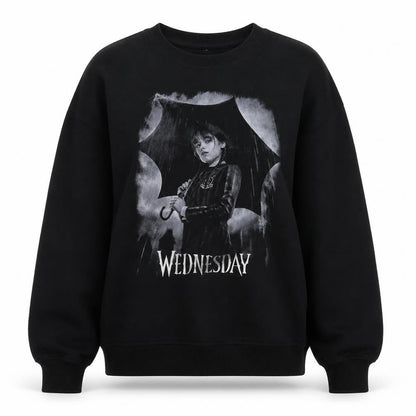 Wednesday Black XS Womens Pullover Sweatshirt with Graphic Print