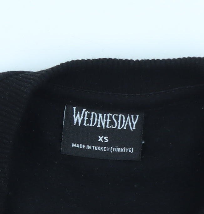 Wednesday Black XS Womens Pullover Sweatshirt with Graphic Print