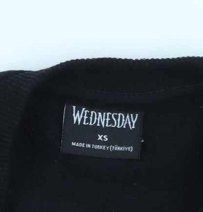 Wednesday Black XS Womens Pullover Sweatshirt with Graphic Print