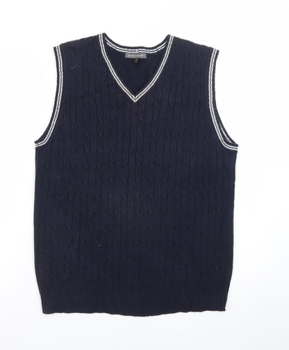 Boston Crew Men's Blue Cable-Knit Cotton V-Neck Vest S