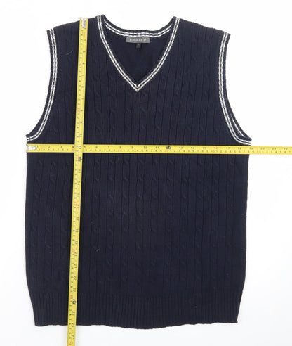 Boston Crew Men's Blue Cable-Knit Cotton V-Neck Vest S