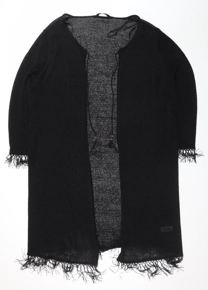 Evans Women’s Black Plus Size 26 Open Fringe Knit Cardigan