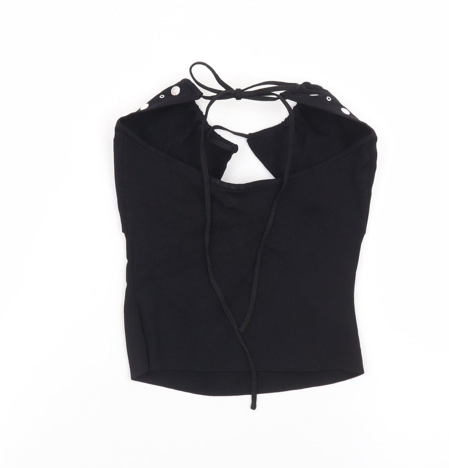 White Fox Women's Black Studded Halter Cropped Top Size S