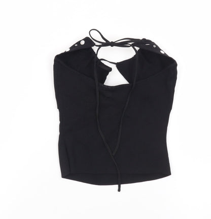 White Fox Women's Black Studded Halter Cropped Top Size S