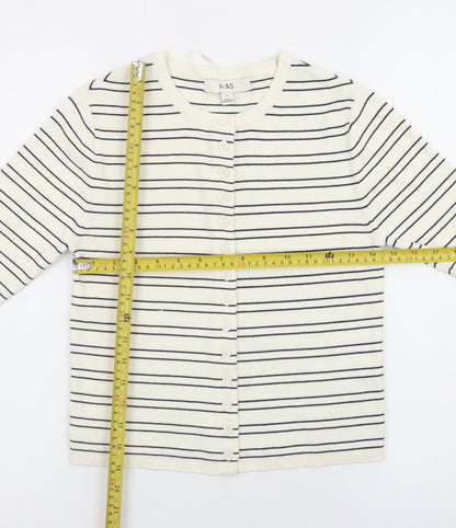 Marks and Spencer Women Ivory Striped 3/4 Sleeve Button-Up Knit Top Size S