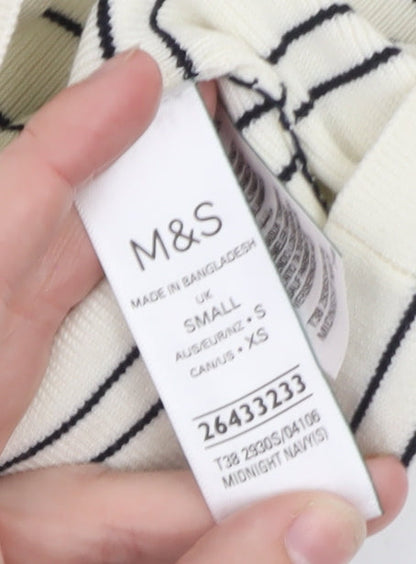 Marks and Spencer Women Ivory Striped 3/4 Sleeve Button-Up Knit Top Size S