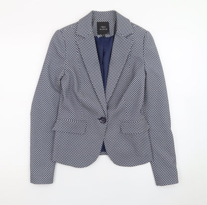 Next Women’s Blue Geometric Blazer Size 6 Tailored Single-Breasted Jacket