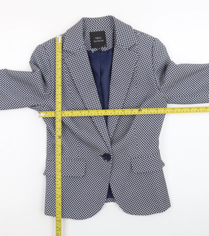 Next Women’s Blue Geometric Blazer Size 6 Tailored Single-Breasted Jacket