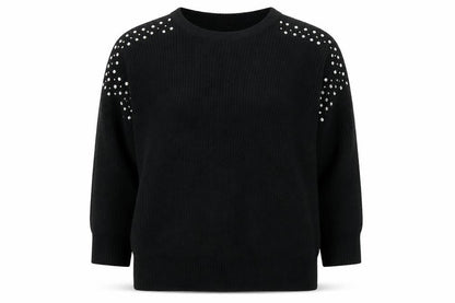 Yours Women's Black Rhinestone Crew Neck Plus Size 26 Pullover Jumper