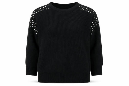 Yours Women's Black Rhinestone Crew Neck Plus Size 26 Pullover Jumper