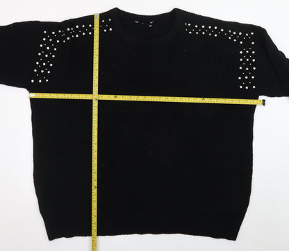 Yours Women's Black Rhinestone Crew Neck Plus Size 26 Pullover Jumper