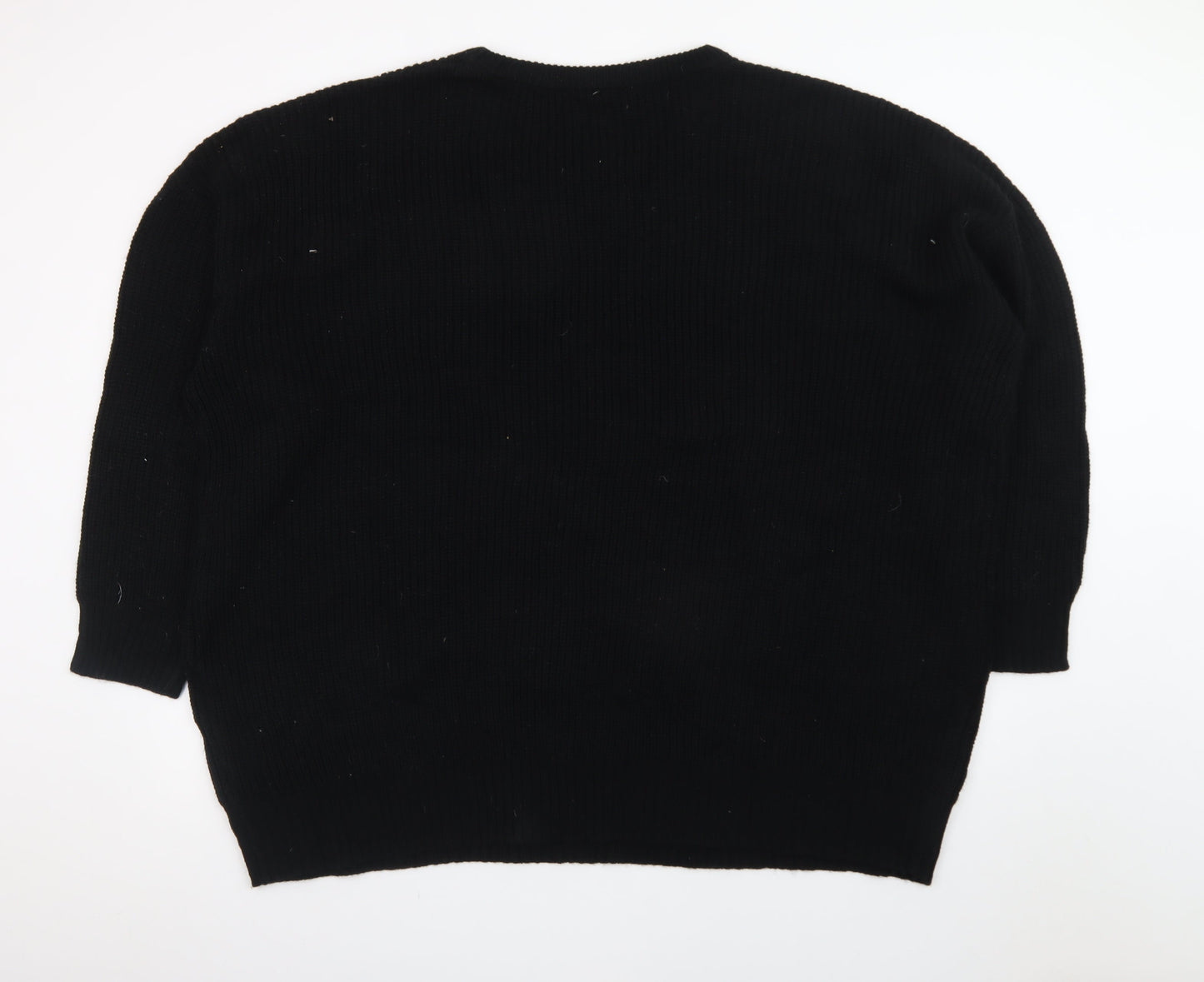 Yours Women's Black Rhinestone Crew Neck Plus Size 26 Pullover Jumper