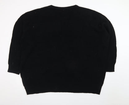 Yours Women's Black Rhinestone Crew Neck Plus Size 26 Pullover Jumper