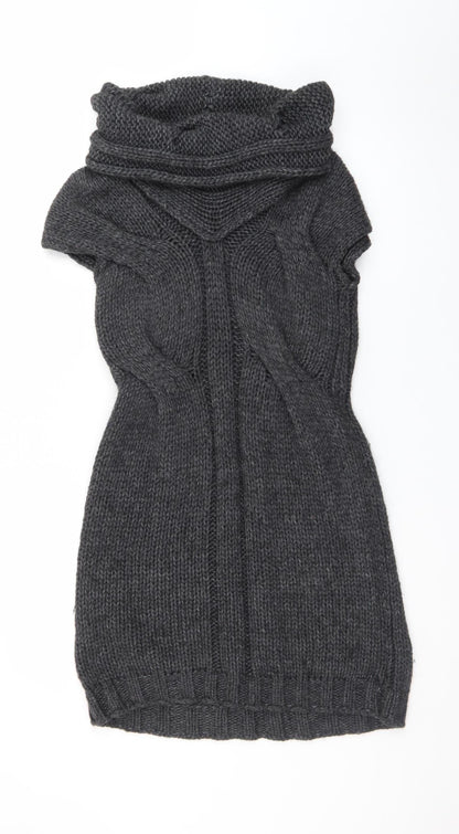 Next Womens Grey Knit Cowl Neck Short Sleeve Jumper Dress Size 8