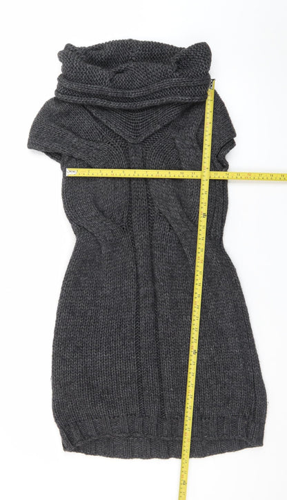 Next Womens Grey Knit Cowl Neck Short Sleeve Jumper Dress Size 8