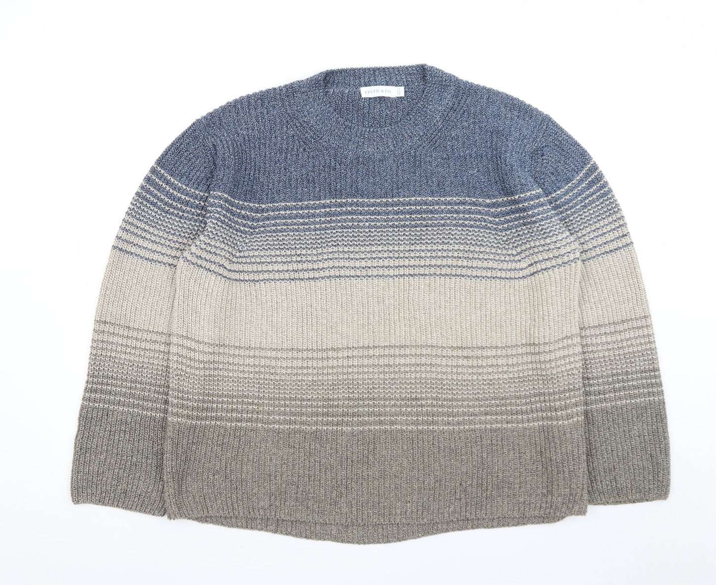 Celtic & Co. Men's Blue Wool Striped Crew Neck Jumper L