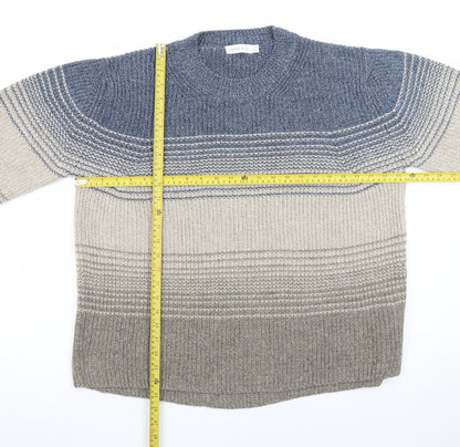 Celtic & Co. Men's Blue Wool Striped Crew Neck Jumper L