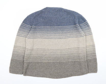 Celtic & Co. Men's Blue Wool Striped Crew Neck Jumper L