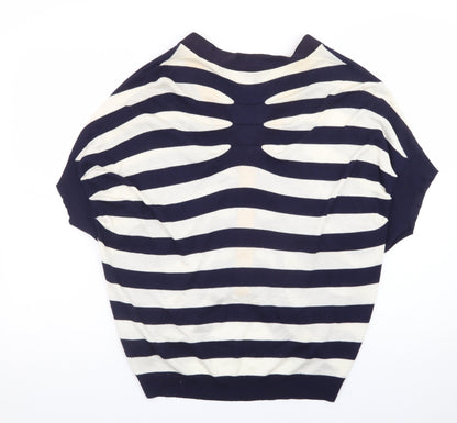 Ted Baker Women's Blue Striped Cropped Button-Up Knit Top Size M