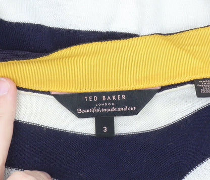 Ted Baker Women's Blue Striped Cropped Button-Up Knit Top Size M