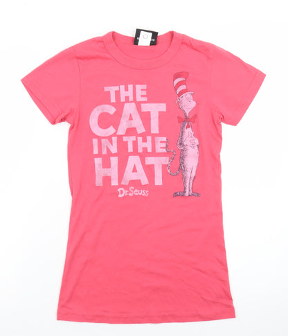 Junk Food Womens Pink Cat in the Hat Graphic T-Shirt Size S