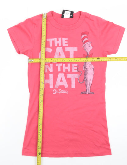 Junk Food Womens Pink Cat in the Hat Graphic T-Shirt Size S
