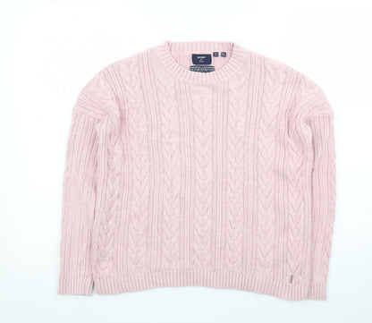 Superdry Womens Pink Cable Knit Crew Neck Jumper Size 10