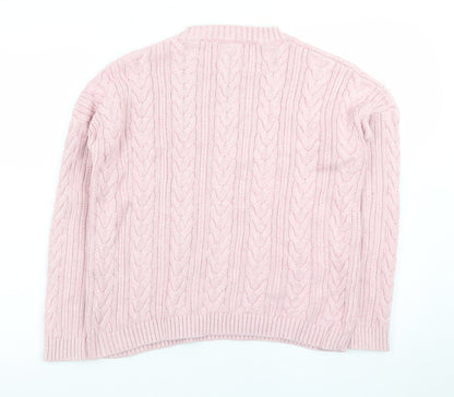 Superdry Womens Pink Cable Knit Crew Neck Jumper Size 10