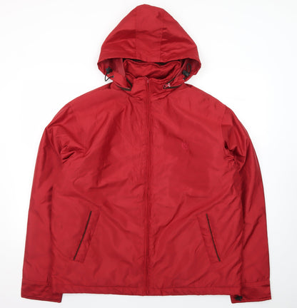 Chaps Men's Red Hooded Polyester Puffer Jacket L Regular Fit