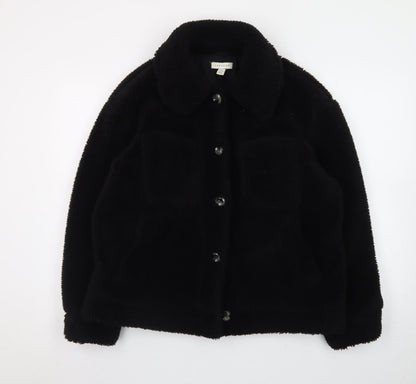Topshop Women's Black Fleece Button Jacket M Casual Lined Polyester