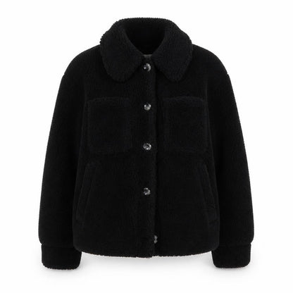 Topshop Women's Black Fleece Button Jacket M Casual Lined Polyester