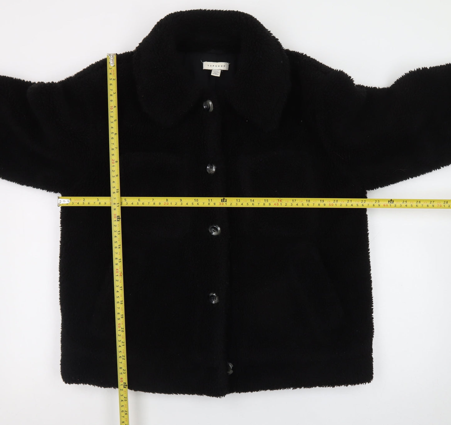 Topshop Women's Black Fleece Button Jacket M Casual Lined Polyester