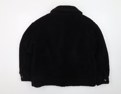 Topshop Women's Black Fleece Button Jacket M Casual Lined Polyester