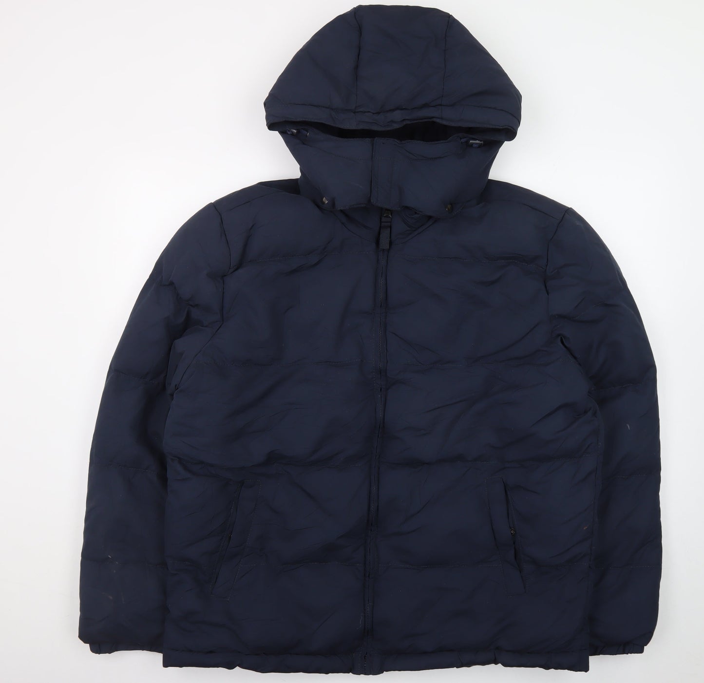 St John's Bay Men's Blue L Hooded Puffer Jacket Polyester Winter Coat
