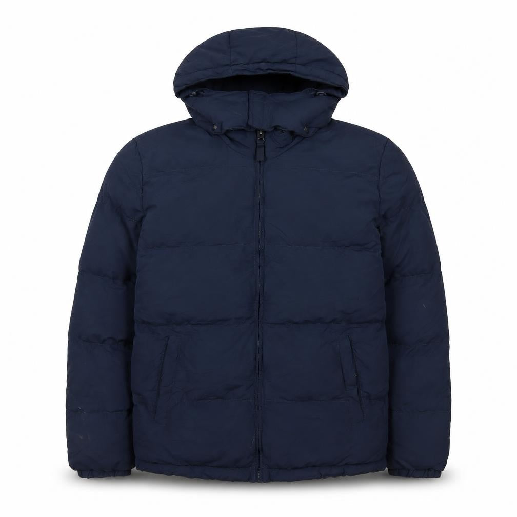 St John's Bay Men's Blue L Hooded Puffer Jacket Polyester Winter Coat