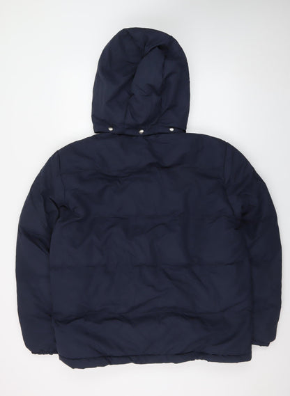 St John's Bay Men's Blue L Hooded Puffer Jacket Polyester Winter Coat